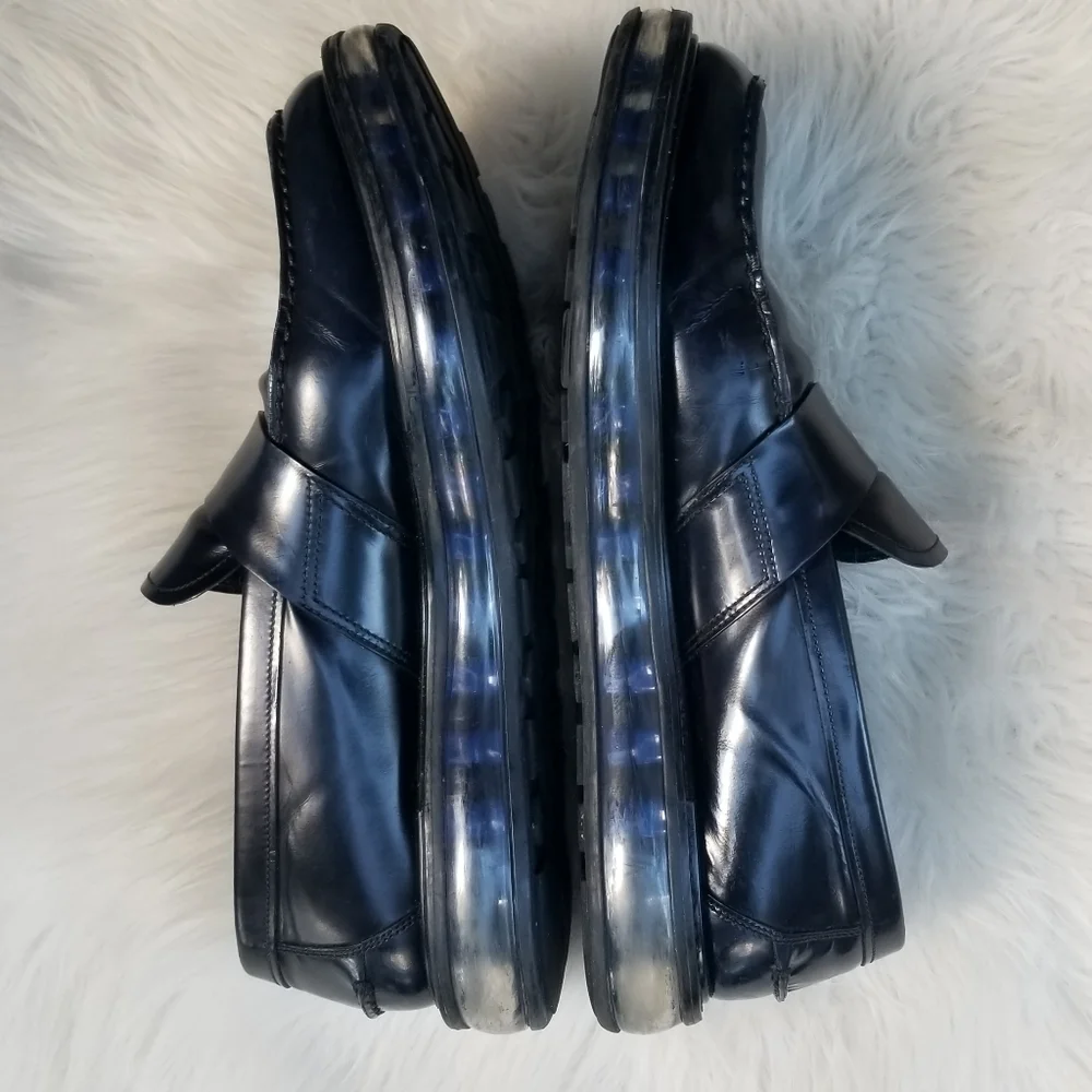 Prada Brushed Leather Transparent Sole Loafer Navy